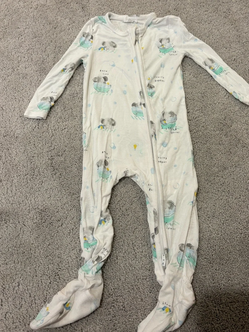 Angel Dear White Footed One-Piece Elephant Print - 2 way zipper